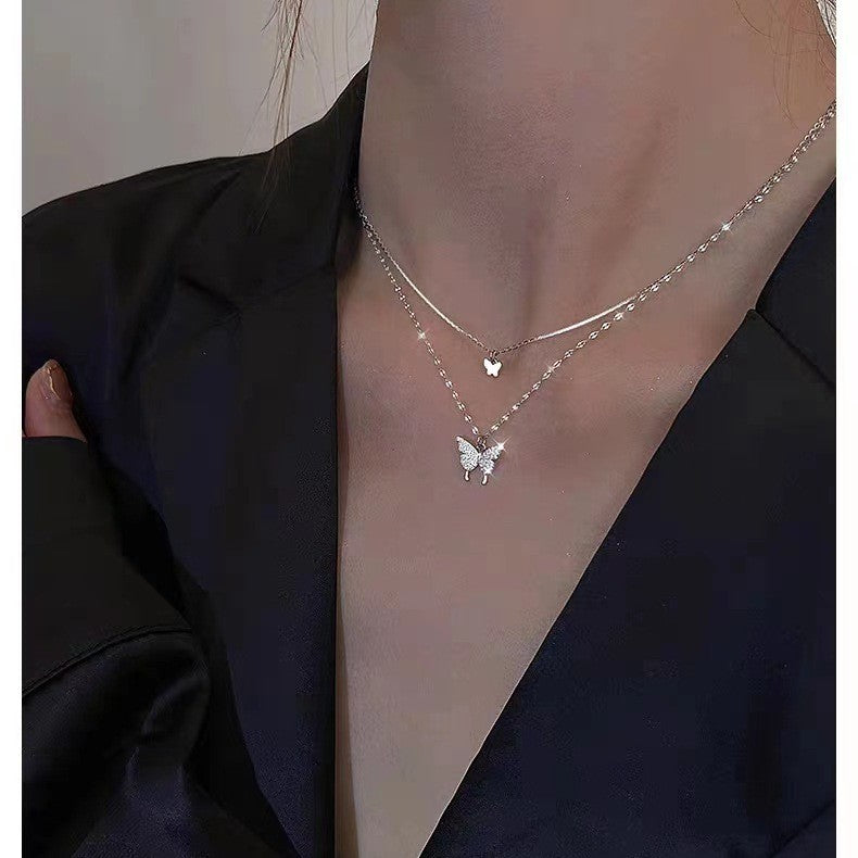 Butterfly Double Layer Pendant Necklace