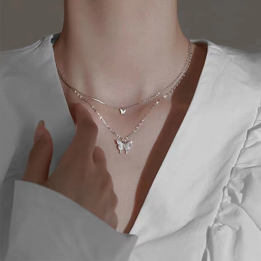 Butterfly Double Layer Pendant Necklace