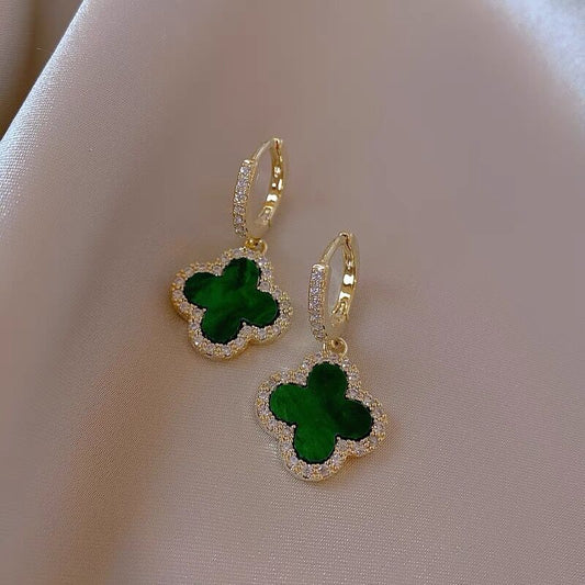 Four-Leaf Clover Earrings For Women High-End Classic Small Fragrance Earrings Copper Gold-Plated Light Sparkling Diamond Zircon Earrings