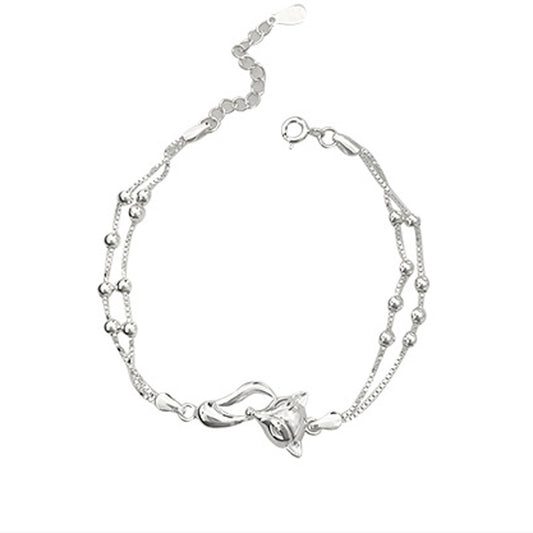 Fox Charm Double Layer Bracelet with Beaded Design