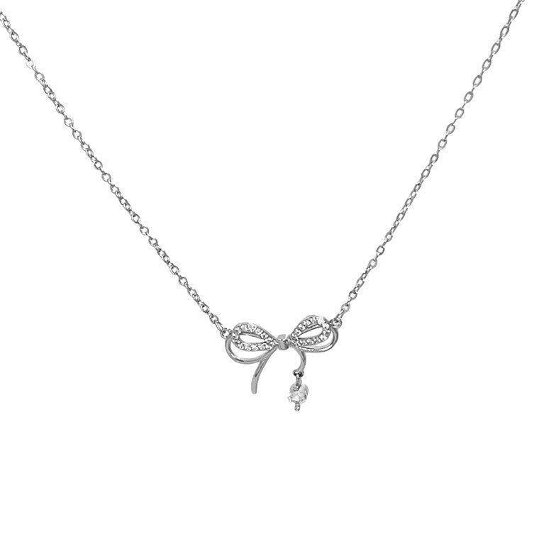 Korean Style Bow Crystal Pendant Necklace