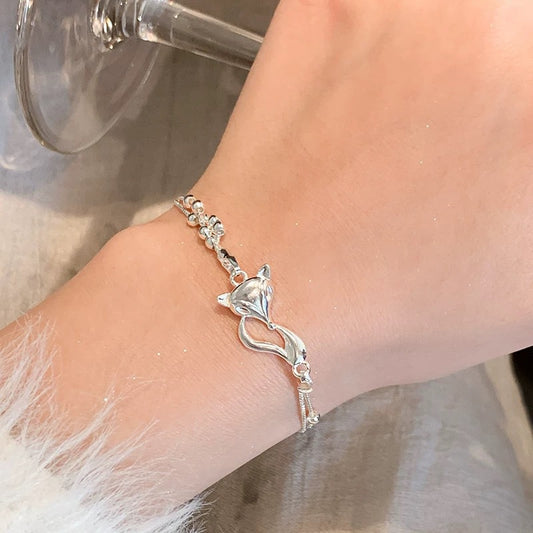 Fox Charm Double Layer Bracelet with Beaded Design