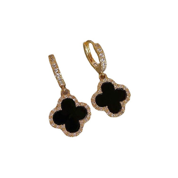 Four-Leaf Clover Earrings For Women High-End Classic Small Fragrance Earrings Copper Gold-Plated Light Sparkling Diamond Zircon Earrings