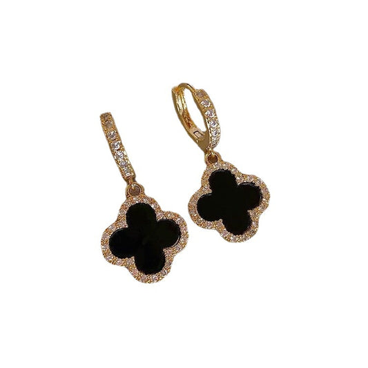 Four-Leaf Clover Earrings For Women High-End Classic Small Fragrance Earrings Copper Gold-Plated Light Sparkling Diamond Zircon Earrings