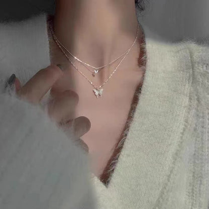 Butterfly Double Layer Pendant Necklace