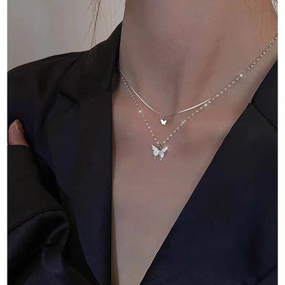 Butterfly Double Layer Pendant Necklace