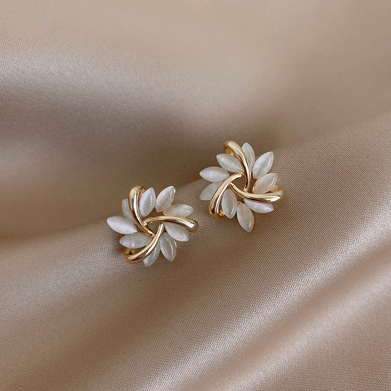 Cat Eye Effect Sunflower Drop Earrings