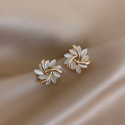 Cat Eye Effect Sunflower Drop Earrings