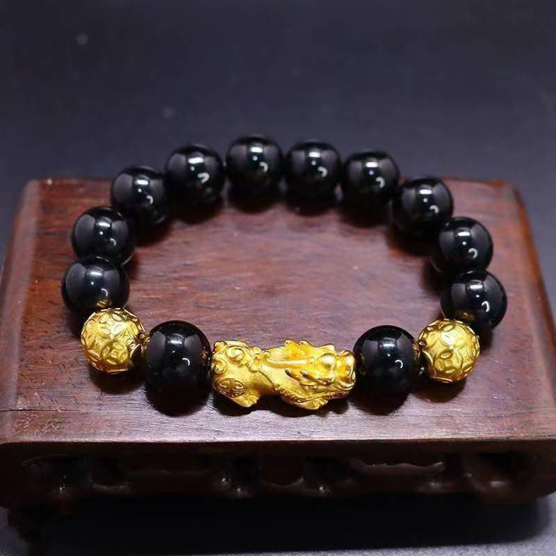 Pixiu Charm Obsidian Beaded Bracelet