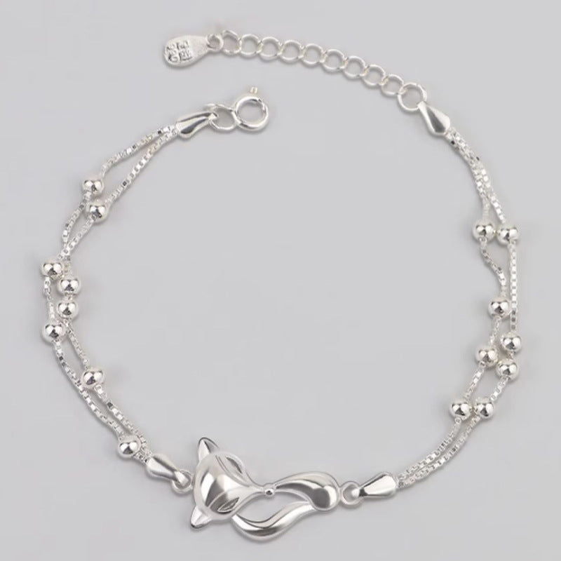 Fox Charm Double Layer Bracelet with Beaded Design