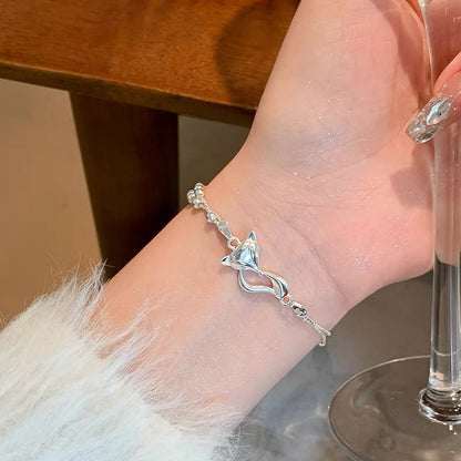 Fox Charm Double Layer Bracelet with Beaded Design