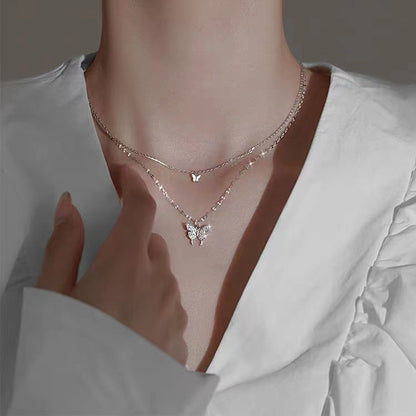 Butterfly Double Layer Pendant Necklace