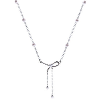Bow Pearl Tassel Pendant Necklace