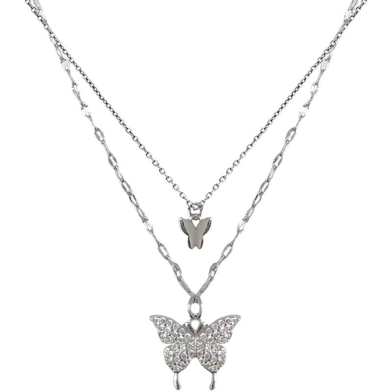 Butterfly Double Layer Pendant Necklace