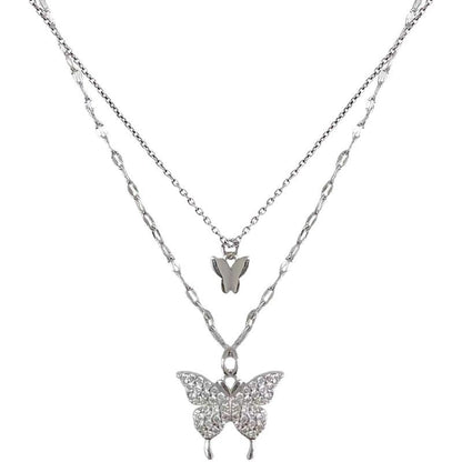 Butterfly Double Layer Pendant Necklace