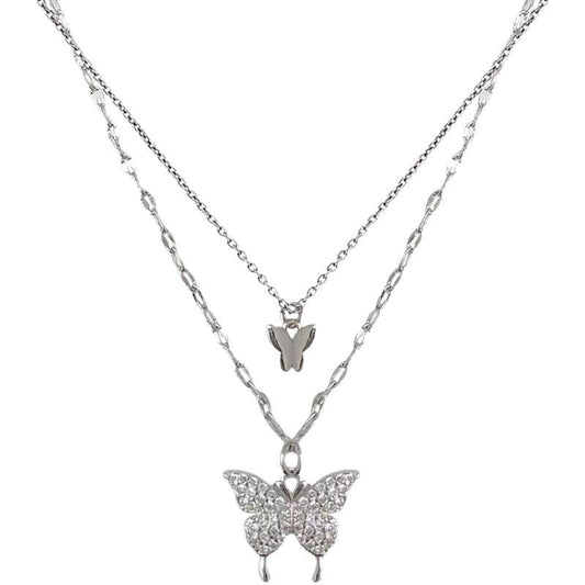 Butterfly Double Layer Pendant Necklace