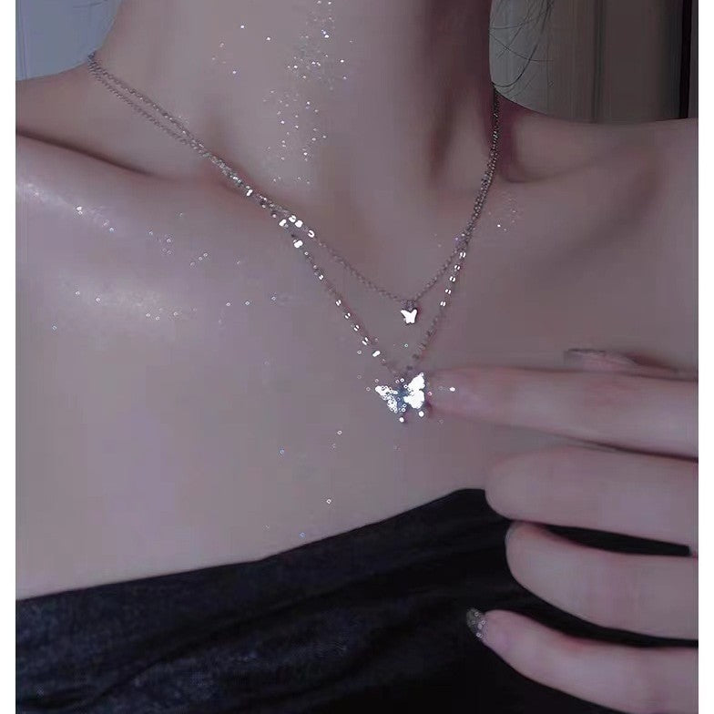 Butterfly Double Layer Pendant Necklace