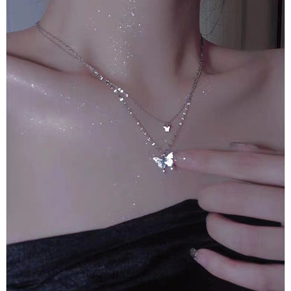 Butterfly Double Layer Pendant Necklace