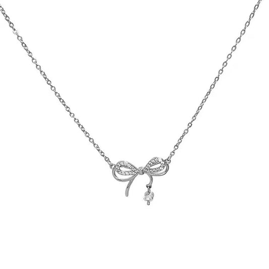 Korean Style Bow Crystal Pendant Necklace