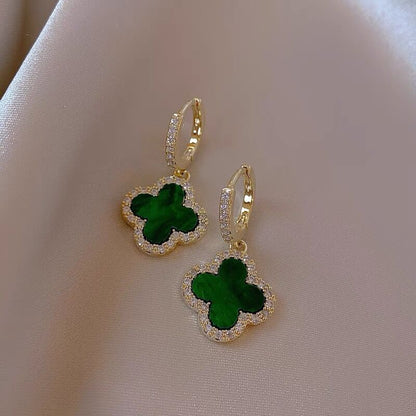 Four-Leaf Clover Earrings For Women High-End Classic Small Fragrance Earrings Copper Gold-Plated Light Sparkling Diamond Zircon Earrings