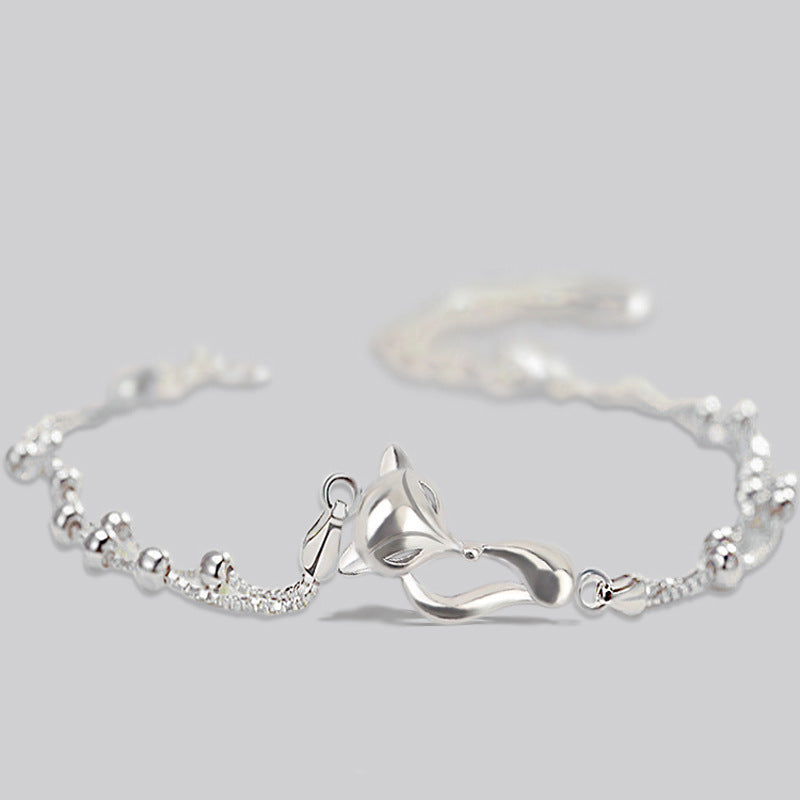 Fox Charm Double Layer Bracelet with Beaded Design