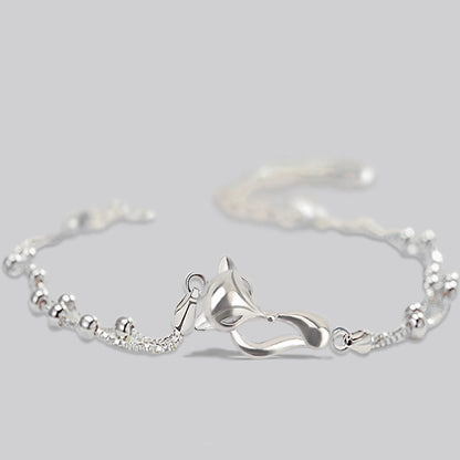 Fox Charm Double Layer Bracelet with Beaded Design