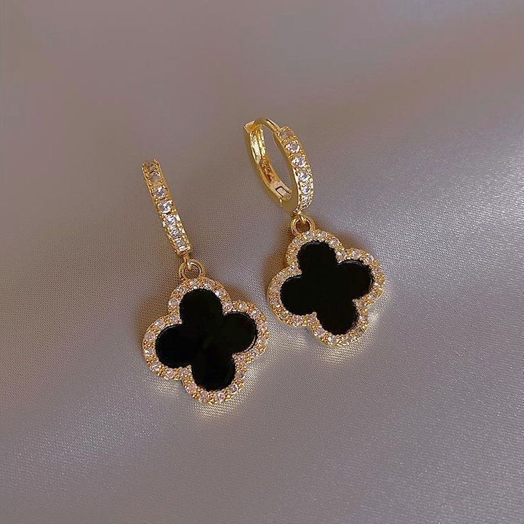 Four-Leaf Clover Earrings For Women High-End Classic Small Fragrance Earrings Copper Gold-Plated Light Sparkling Diamond Zircon Earrings