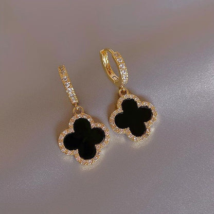 Four-Leaf Clover Earrings For Women High-End Classic Small Fragrance Earrings Copper Gold-Plated Light Sparkling Diamond Zircon Earrings