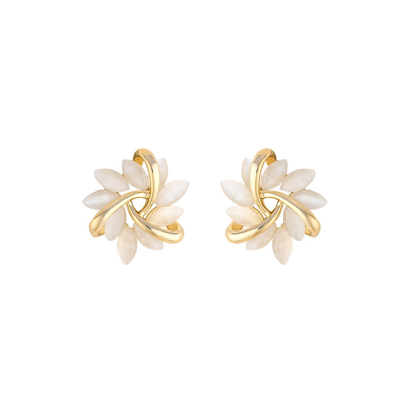 Cat Eye Effect Sunflower Drop Earrings