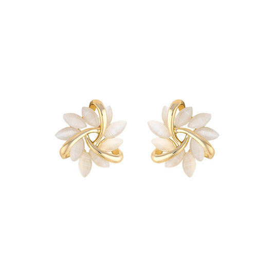 Cat Eye Effect Sunflower Drop Earrings